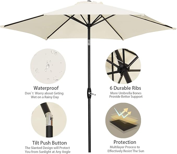 GDY 9Ft Patio Umbrella, Outdoor Umbrella Aluminum Market Table Umbrellas with Tilt, Crank and Sturdy Ribs for Lawn, Garden, Backyard and Pool, White