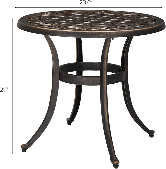 Bonnlo 23.6 Inch Cast Aluminum Outdoor Side Table, Anti-Rust Coffee Bistro Table for Outdoor, Patio, Garden, Porch, Balcony End Table (Round, Bronze)
