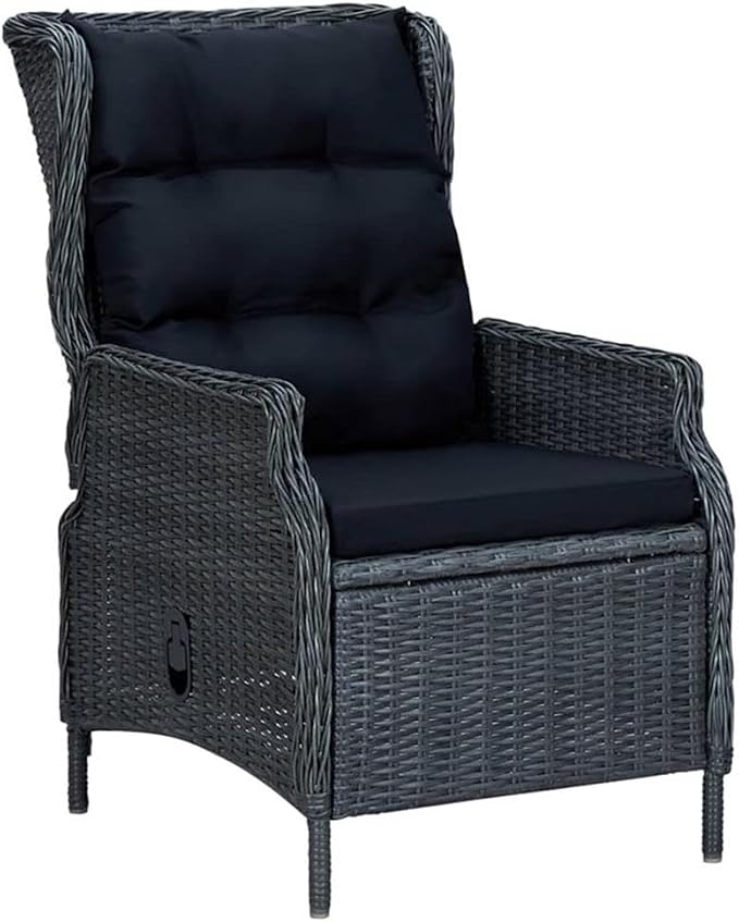 BOWERY HILL 7-Piece Patio Dining Set, Solid Acacia Wood Table with PE Rattan Chairs, Oiled Finish, Waterproof Cushions, Dark Gray/Black, Modern Style Outdoor Furniture for Garden or Terrace