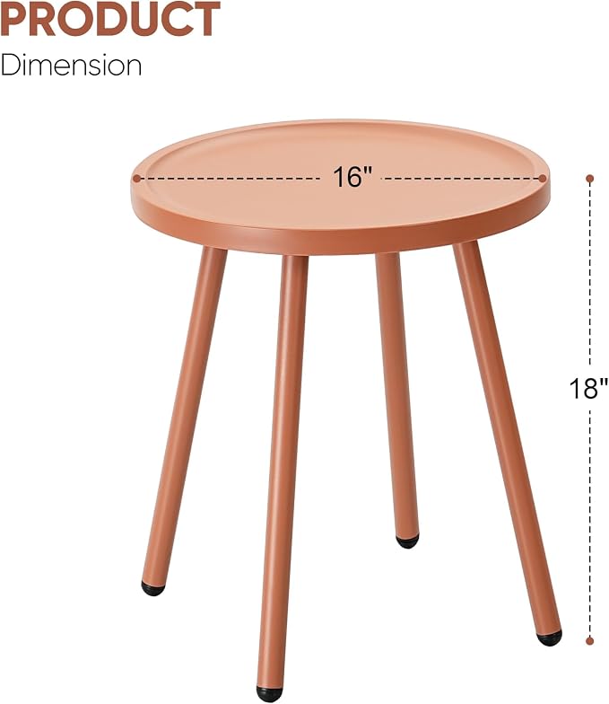 Werph Side Tables Living Room, Orange Small Round End Table with 4 Legs, End Table for Small Space, Bedroom, Office, Outdoor Side Table for Porch, Balcony, Indoor & Outdoor