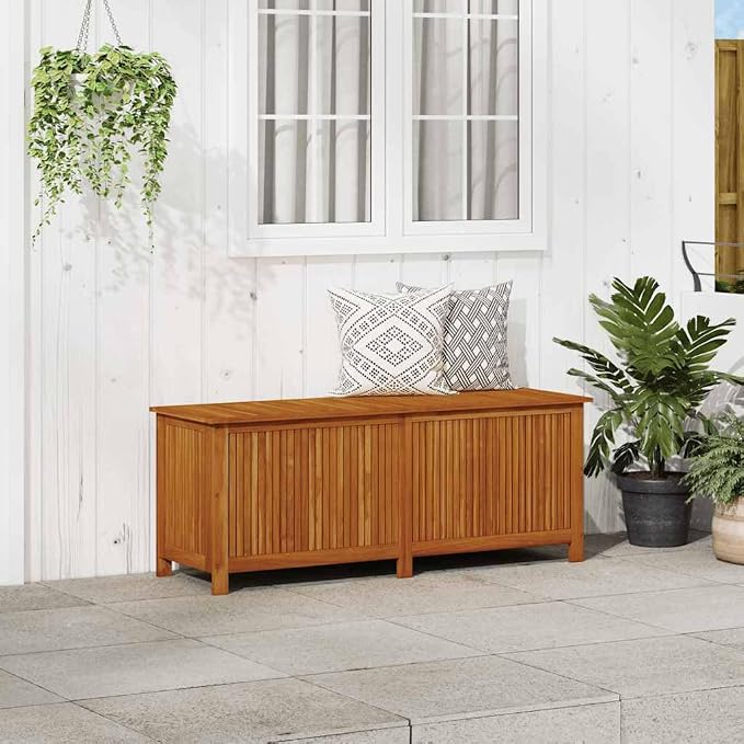 Solid Acacia Wood Patio Storage Box with Gas-Lift Lid 59.1"x19.7"x22.8" Outdoor Deck Box Bench for Poolside Backyard Garden Furniture Cushion Organization