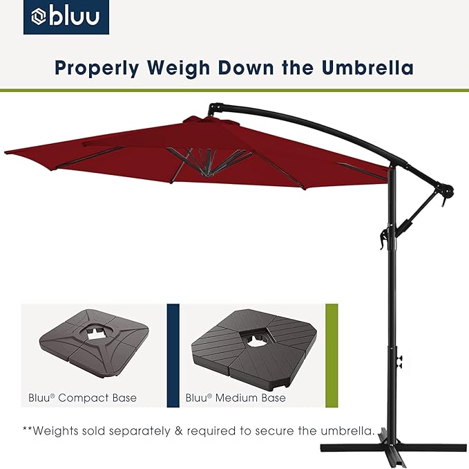 WUFF Bluu 10ft Patio Offset Umbrella Cantilever Umbrella Hanging Market Umbrella