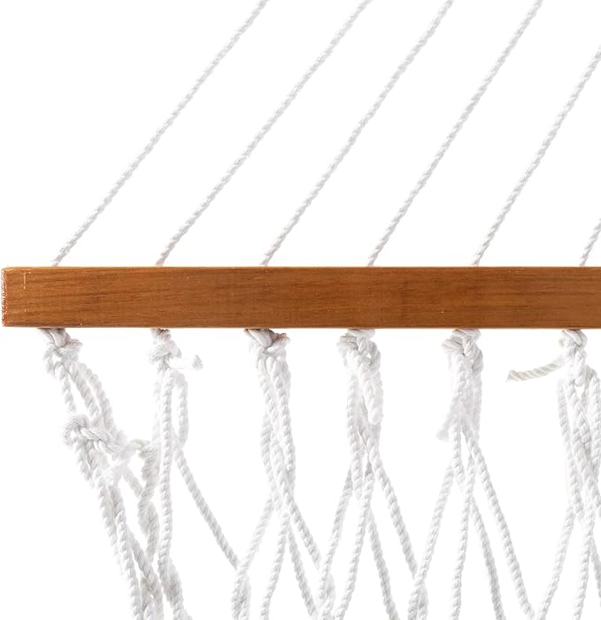 Original Pawleys Island Deluxe White DuraCord Rope Hammock – 13 ft. x 60 in., 2-Person, 450 lb Capacity, Oak Spreader Bar, Zinc-Plated Hardware, Handcrafted in the USA