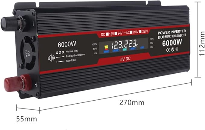 3000W 4000W 6000W Car Inverter DC 12V 24V to AC 110V 220V Modified Sine Wave Power Voltage Converter with Smart Digital Display Screen,6000W-12V