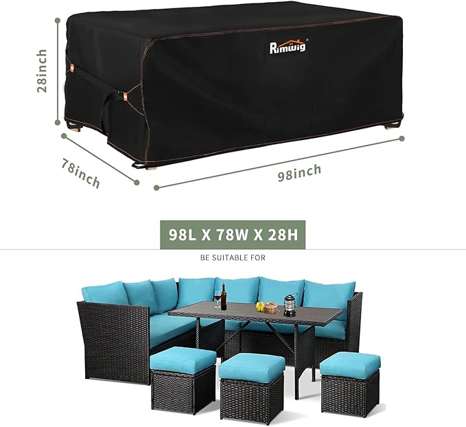 Dining Table Chair Cover Rectangular Heavy Duty Winter 98" L x 78" W x 28" H BlackPatio Furniture Set Covers Waterproof, Outdoor furniture covers clearance, Sectional Sofa Couch Set Covers , Outside