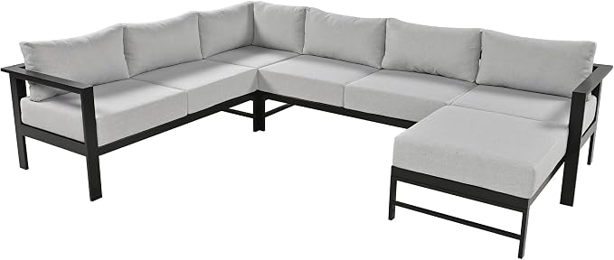 JIVOIT Multi-Person Outdoor Sofa Set, U-Shaped Aluminum Outdoor Sofa Set with Thick Cushions and Backrests, Modular Patio Sofa Set for Gardens, Backyards, and Balconies (Grey * 069)