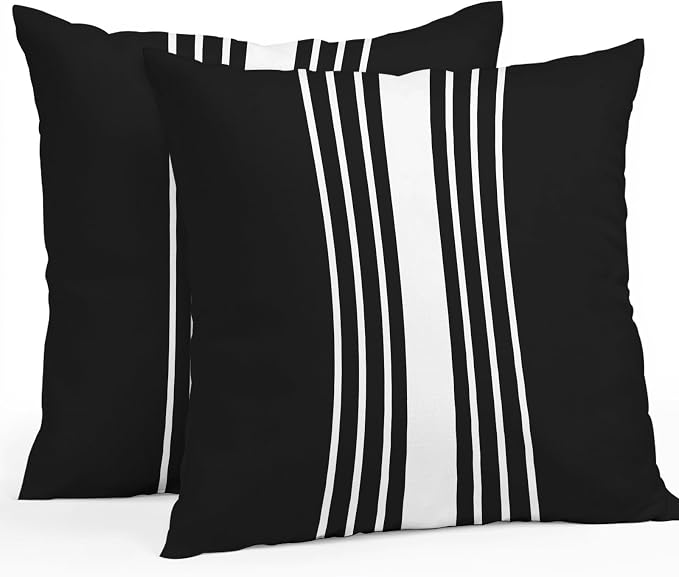 Black White Stripe Outdoor Pillow Covers 24x24 Inch Throw Pillow Covers Set of 2 Waterproof Decorative Pillow Cases Modern Rustic Vertical Striped Cushion Covers for Patio Furniture Garden Couch Sofa
