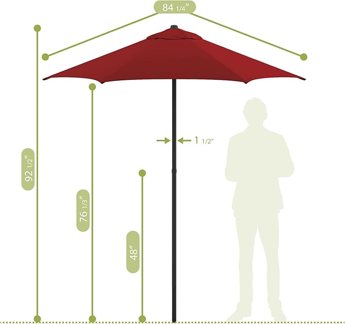 Sunline 7.5 ft Patio Umbrella with Crank & Push Button Tilt, Outdoor Market Umbrella with UV Protection & Wind Vent, Metal Frame for Deck, Pool & Table, Brick