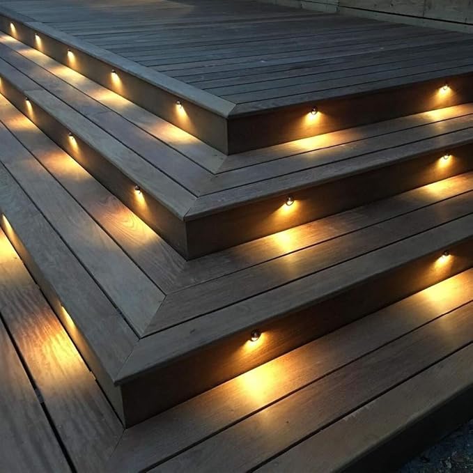 FVTLED 30pcs Low Voltage LED Deck Light Kit Φ1.38 Waterproof Outdoor Step Stairs Garden Yard Patio Landscape Decor Lights Warm White Lamp