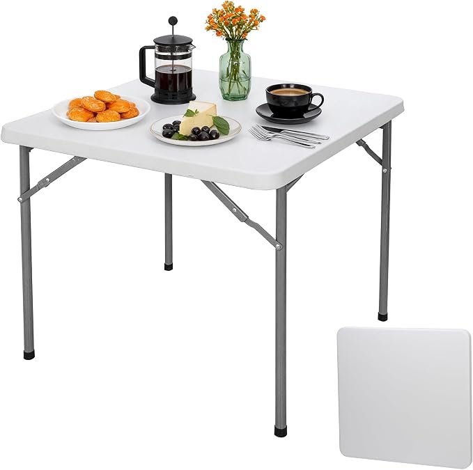 JupiterForce 3ft Folding Card Table, Indoor Outdoor Portable Plastic Picnic Table, Heavy Duty Party Camping Dining Table, White
