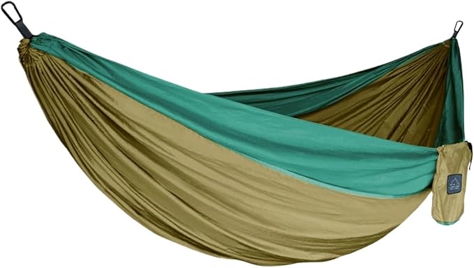 Portable Nylon Parachute Fabric Single and Double Size Outdoor Camping Hiking Garden Hammock(Double Green 2)
