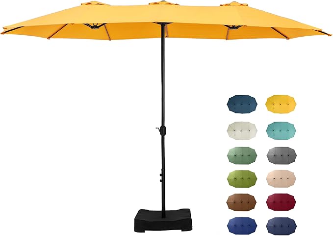 GREEN PARTY 15 ft Rectangular Patio Umbrella with Base Included, Large Double-Sided Outdoor Table Umbrella with Crank, 1.9" Pole UPF 50+ UV Resistant for Pool Deck Backyard Garden, Gold Yellow