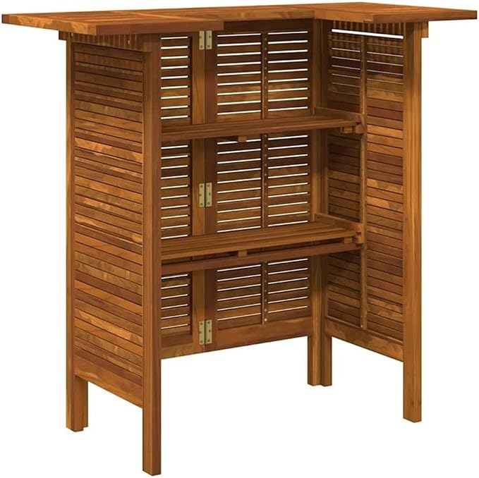 Pemberly Row Solid Acacia Wood Bar Table, 43.3 x 19.7 x 41.3 in, Oiled Brown Finish, Weather-Resistant Indoor/Outdoor Patio Table, Rustic Style for Dining and Entertaining