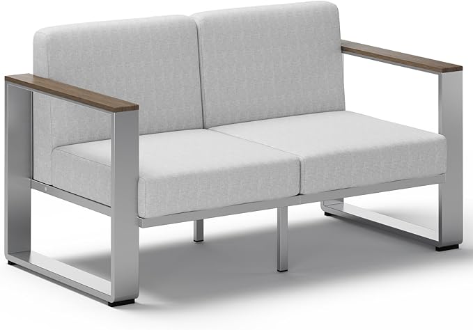 Outdoor Aluminum Loveseat, Modern Patio Patio Furniture with Wide Seat and Thick Cushions, All-Weather Oversized Couch for Deck, Porch