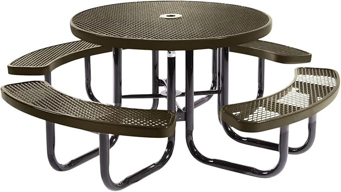 COATEDOUTDOORFURNITURE Heavy-Duty Portable Outdoor Picnic Table with Umbrella Hole, Expanded Metal Commercial-Grade Patio Dining Furniture Made in America (46" Round Top, Textured Gold Vein)