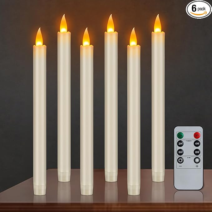 wemarry Flameless Taper Candles 10" Dripless Battery Operated Candle with Remote Timer, 6 Pack Christmas Window Candles, 400+ Hours by 2 AA Batteries for Home Decor, Candlelight Dinner, Weddings