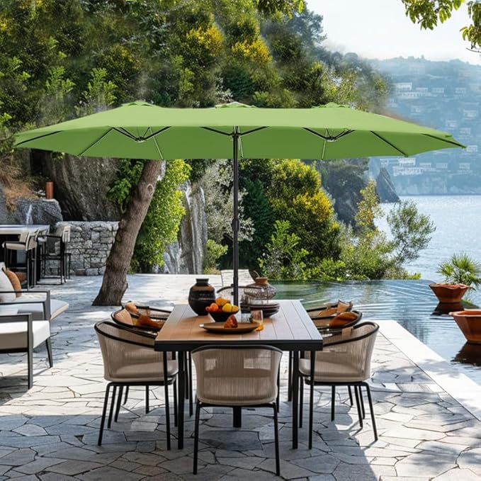 GREEN PARTY 15 ft Rectangular Patio Umbrella with Base Included, Large Double-Sided Outdoor Table Umbrella with Crank, 1.9" Pole UPF 50+ UV Resistant for Pool Deck Backyard Garden, Lime Green