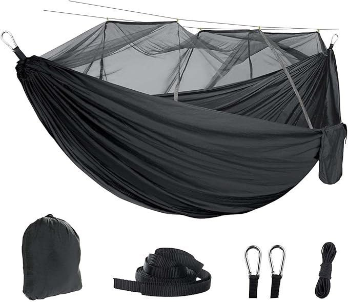 Hammocks for Camping with Cover, Portable Hammock for Trees, Double Hammock with Mosquito Net Double, Hammocks for Outside 2 Person, for Beach, Backyard, Patio