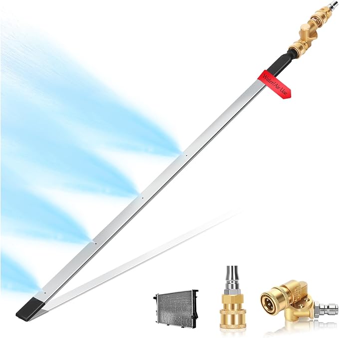24" Upgraded Radiator Cleaning Wand with Two 1/4''Quick Coupler, Water and Air Dual-Use 4500 PSI Pressure Washer Tool Set for Car,Truck and Other Vehicles.
