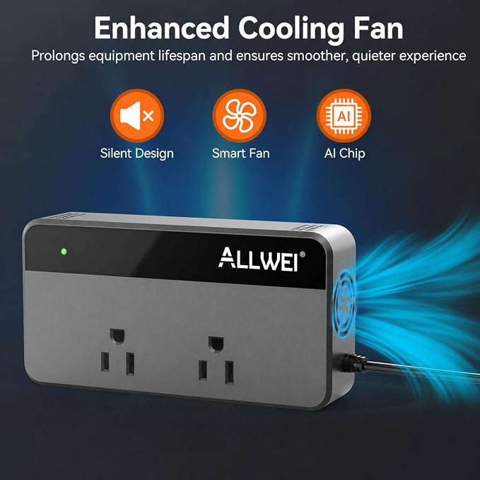 ALLWEI 200W Car Power Inverter, 12V DC to 110V AC Car Inverte with 4 USB Fast Charging Port(2xUSB A, 2xUSB C)- Car Charger Cigarette Lighter Adapter for Phone, Laptop and Small Devices on Road Trip