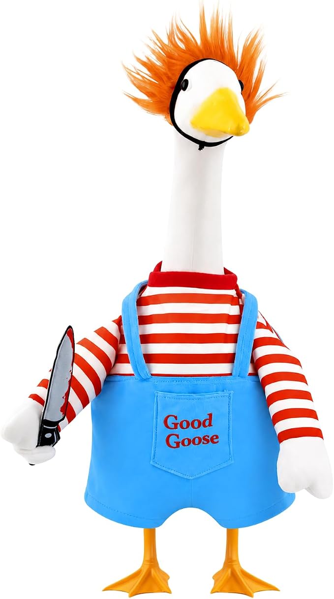 Halloween Goose Outfit Scary Porch Goose Costumes for Outdoor Decor | for 23''H Plastic/Cement Statues, Halloween Geese Jumpsuit Overalls Clothes Lawn Patio Yard Decorations