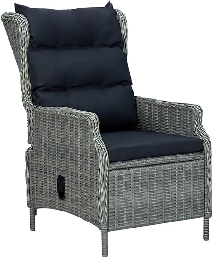 BOWERY HILL 5-Piece Weather-Resistant Patio Dining Set, Light Gray Rattan Chairs and Black Acacia Wood Table, Adjustable Reclining Seats, Removable Cushions, Modern Garden or Backyard Outdoor