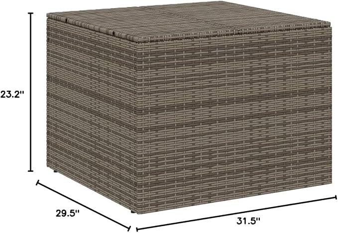 Outdoor Garden Storage Box, Patio Rattan Deck Box, Multifunctional Wicker Storage Box,Rattan Storage Bin, Outdoor Storage Container, Gray 76.9 Gal Poly Rattan