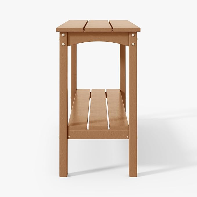 WestinTrends Malibu 55" Outdoor Patio HDPE Adirondack 2-Tier Shelf Console Table, Teak
