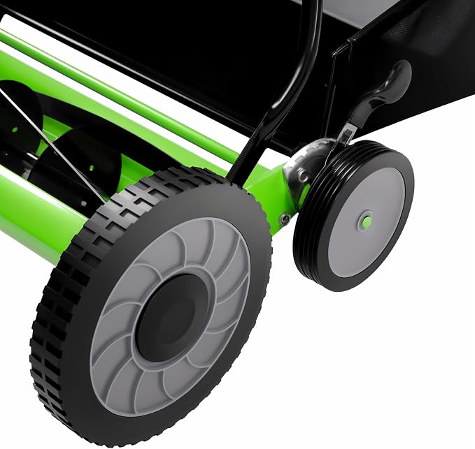 20" Reel Mower, Power Push Garden Grass Lawn Mower 9 Gears Cylinder Lawnmower Push Reel Lawn Mower with Grass Catcher, for Lawn Mowing in Villas, Parks, Gardens, Green, Black