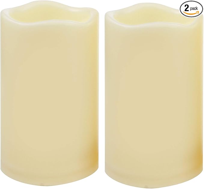 CANDLE IDEA 2 PCS 3"x5" Waterproof Outdoor Battery Operated Flameless LED Pillar Candles with Timer, Flickering Plastic Resin Electronic Decorative Light for Lantern Patio Garden Party Decoration
