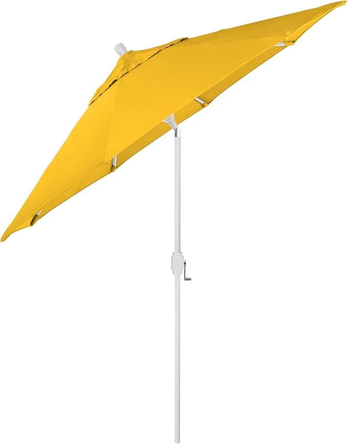 California Umbrella 12-Year-Non-Fading, 9Ft Premium Sunbrella Patio Umbrella, Hand-Crank, Button-Tilt, White Frame, Sunflower Yellow Fabric