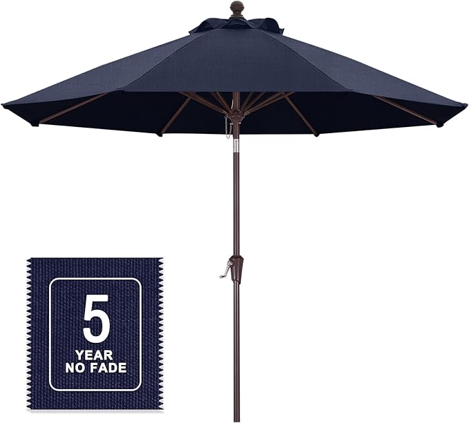 MASTERCANOPY Olefin 5-Year-Non-Fading 9ft Patio Umbrella with Tilt and Crank, Large UV Resistant Outdoor Table Umbrella with 8 Fiberglass Ribs for Deck, Yard & Market, Navy Blue