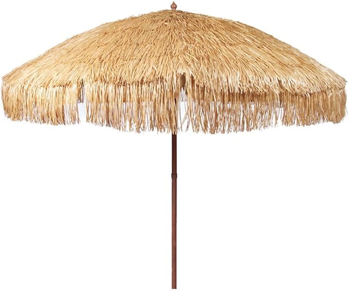 8' Hula Thatched Tiki Umbrella Natural Color,1.5 inch dia. Aluminium Pole,16 pcs Fiberglass Ribs, Plastic Straw Umbrella Canopy,Sun Protection UPF50+, Fabric Carry Bag Included