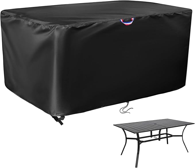 Outdoor Dining Table Cover, 60" Rectangle Patio Furniture Covers Waterproof, Protective Cover for Outdoor Dining Table Chairs Set - Black, 60 X 38 X 28 Inch