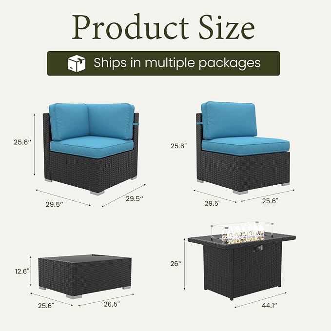 LayinSun 15 Piece Patio Furniture Set with Fire Pit Table, Outdoor Conversation Sets Wicker Rattan Sectional Sofa with Coffee Table