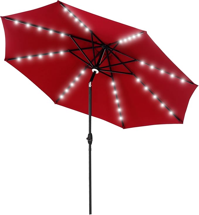 GDY 10Ft Patio Umbrella, Table Umbrella with 40 LED Lights, Outdoor Umbrellas for Patio, with Tilt and Crank, Center Light, for Garden, Deck, Backyard, Pool, and Beach.