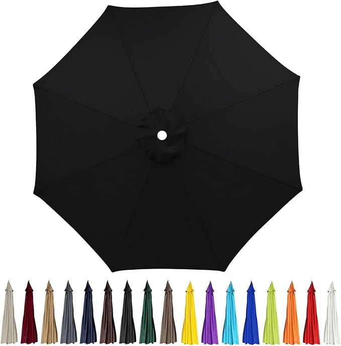 9ft Patio Umbrella Replacement Canopy for 8 Rib, Outdoor Table Market Yard Umbrella Replacement Top Cover (Canopy Only),Black