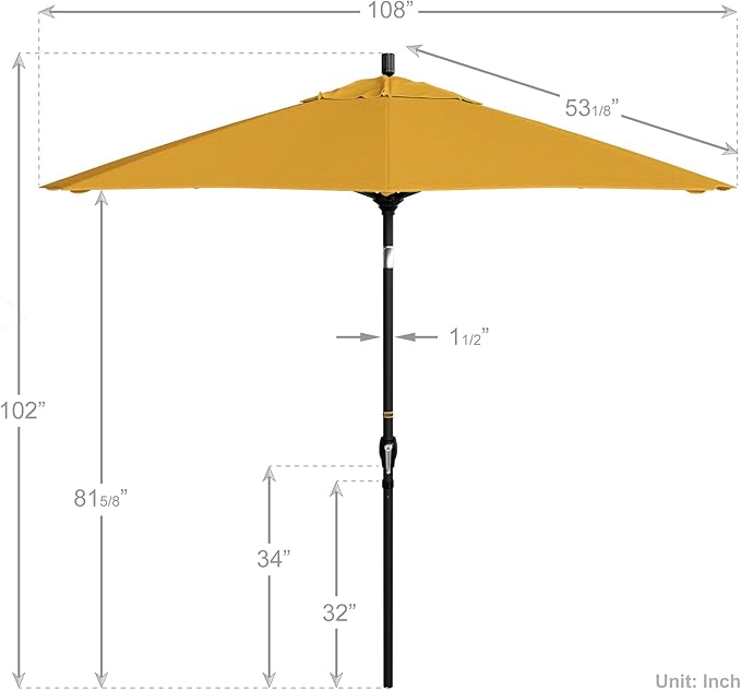 California Umbrella 9' Round Aluminum Market Umbrella, Crank Lift, Push Button Tilt, Black Pole, Pacifica