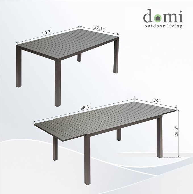 Domi Expandable Outdoor Dining Table for 6-8, Aluminum Patio Dining Table 59'' -89'', Rectangular Extendable Dining Table for Garden, Backyard, Porch