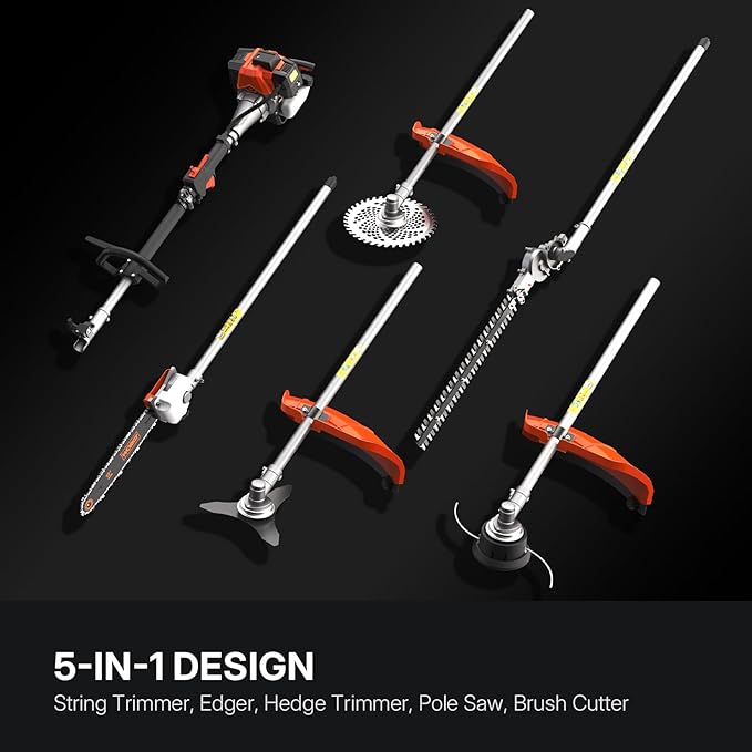 WORKIT 5-in-1 Gas Weed Wacker 25.4CC 2-Stroke Weed Eater Grass Trimmer, 17" String Trimmer 3/40T Brush Cutter, Hedge Trimmer Pole Saw, Heavy-Duty for Men & Professional Lawn Care