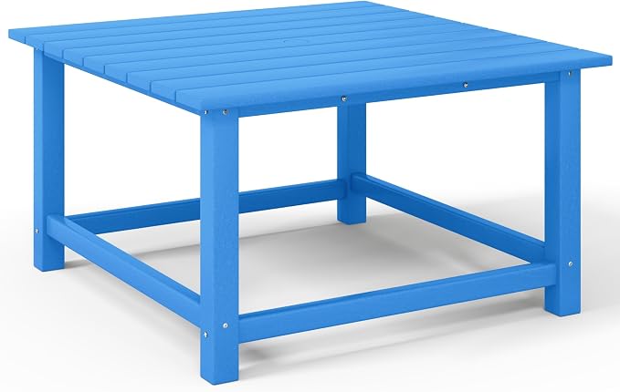 Costaelm Patio Conversation Table, Tatio Accent HDPE Outdoor Weather Resistant, Square Outdoor Porch Balcony Patio Drink Table for Outside, Pool, Backyard, Pacific Blue