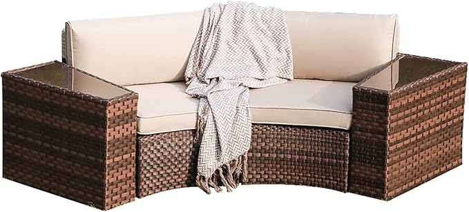 SUNSITT Outdoor Patio Furniture 4-Piece Half-Moon Curved Sofa Set PE Rattan Wicker sectional Set with 2 Side Tables