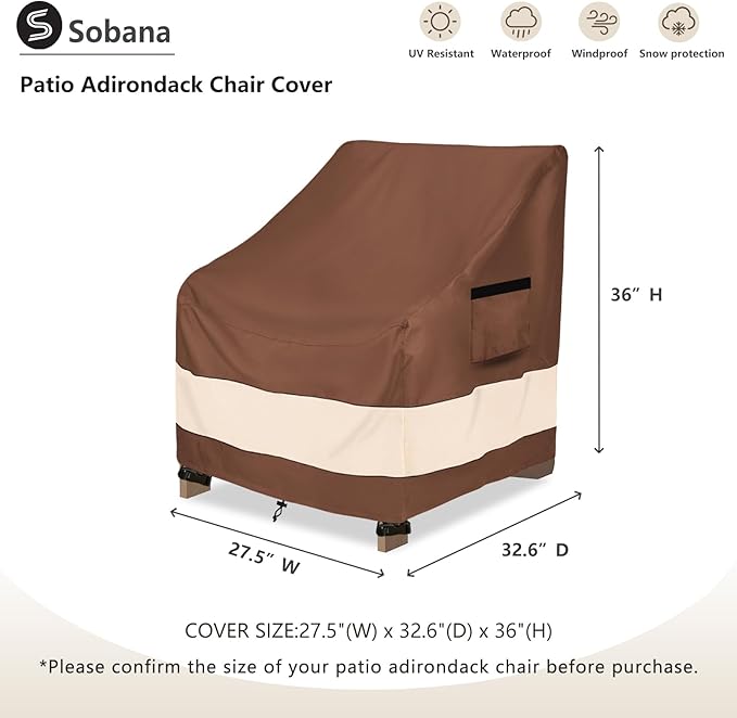 Patio Adirondack Chair Cover 27.5 x 32.5 x 36 inch,Waterproof Heavy Duty Outdoor Chair Covers,Adirondack Chair Covers for Outdoor Chair,Brown & Beige