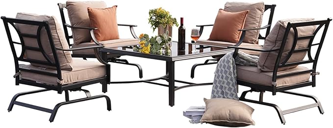 Grand patio 5 Piece Patio Furniture Set Outdoor Motion Conversation Set with Coffee Table,Patio Rocking Chairs with Olefin Beige Cushions for Porch Backyard