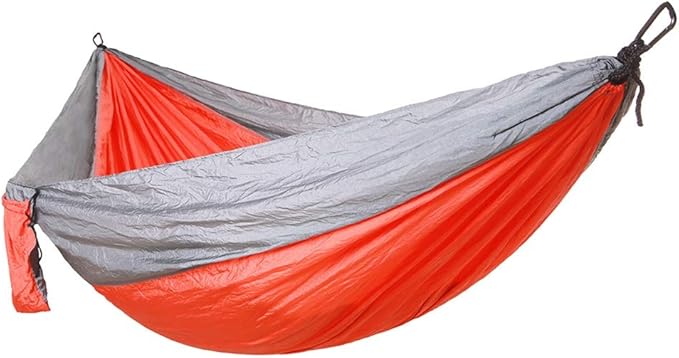 Portable Camping Travel Single Hammock, Lightweight Hanging Bed with Tree Straps, Durable Nylon Hammock for Outdoor Backpacking and Hiking, Holds up to 300kg (Matching Trees with Gray and Orange-red)