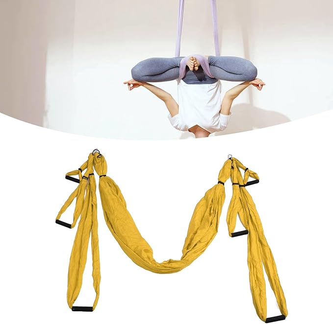 Aerial Yoga Swing Set, Polyester Cotton Yoga Hammock Set, Adjustable Improve Flexibility Yoga Hammock for Physical Exercise (Yellow)
