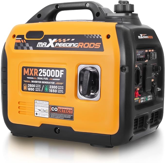 maXpeedingrods 2500W Dual Fuel Inverter Generator Small for Home Outdoor | Gasoline & Propane Powered,ECO Parallel Capable,CO Sensor,Lightweight,w/ EPA PGMA,MXR2500DF Quiet Operation,LPG Fuel Economy