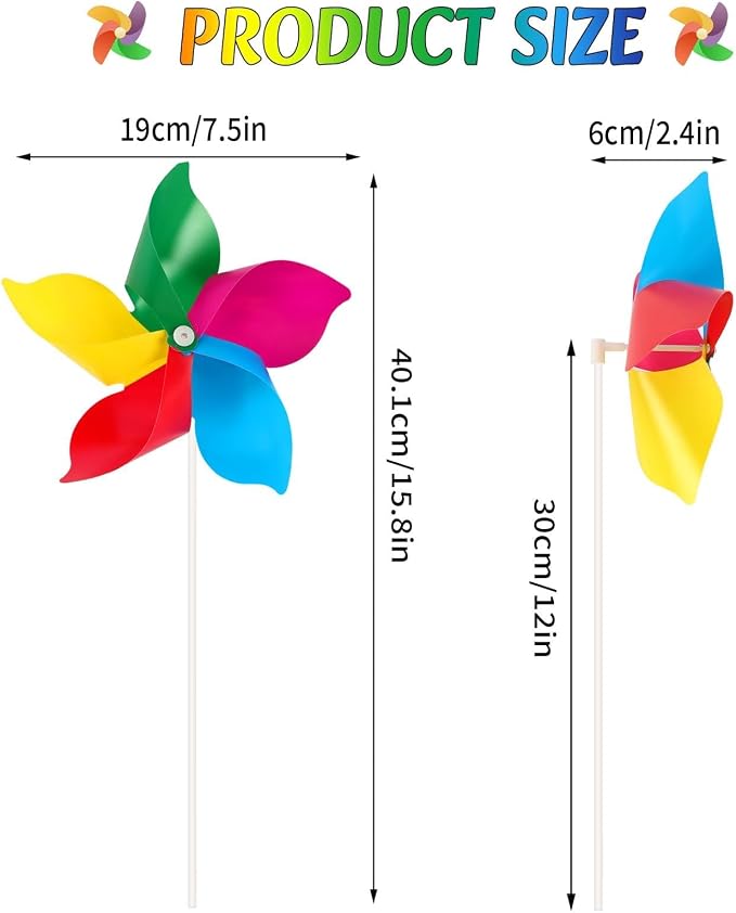 NOVWANG 20 Pack Rainbow Pinwheels for Kids Garden Yard | Plastic Wind Spinners, Kids Party Crafts Birthday Festival, Garden Lawn Yard Camping Patio Decor, Colorful Pinwheels