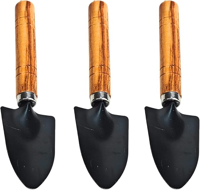 Mini Gardening Tools 3pcs Portable Garden Hand Tools Set，Shovel and rake Tools Made of Wooden Non-Slip Handles and Metal Heads,for Seedlings, Bonsai, Succulents, Herbs (3pcs-Wide Shovels)