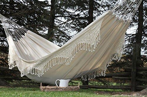 Vivere Double Deluxe Cotton Brazilian Style Hammock with Fringe - 450 lb Weight Capacity